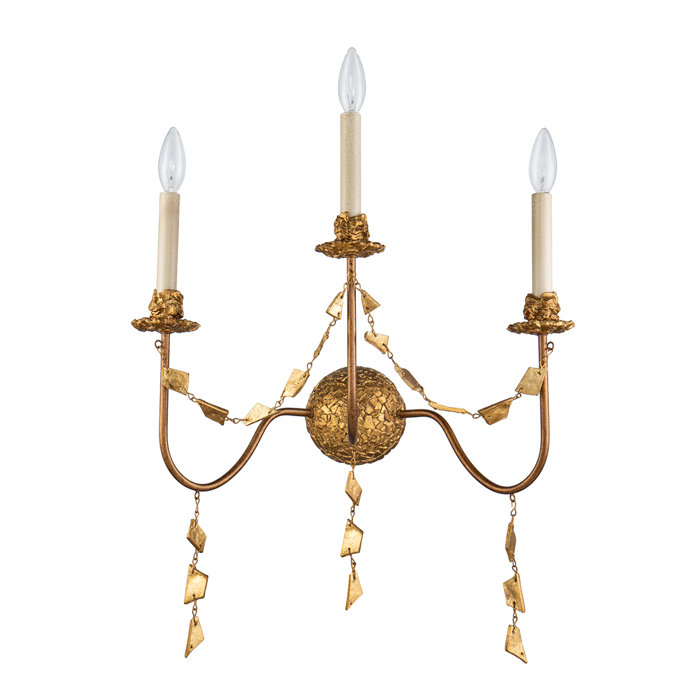 Rosdorf Park Harrisburg 3 Light Dimmable Antiqued Gold Candle Wall